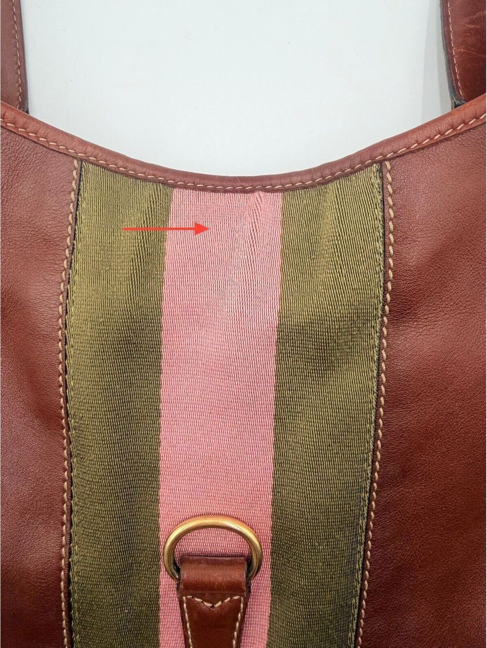 Gucci Vintage Large Jackie O Bouvier Hobo Bag Brown Leather Pink Green Stripe - Picture 6 of 16